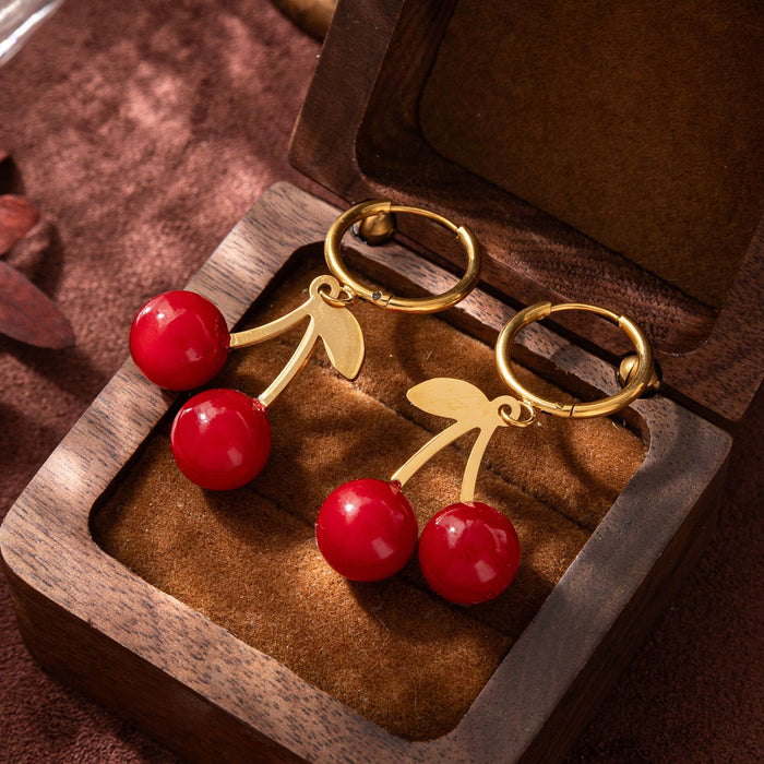Wholesale Red Cherry Pendant Bracelet Earrings Necklace Titanium Steel set