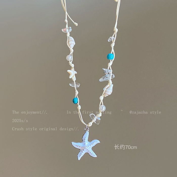 Wholesale Starfish Seashell Necklace Summer Vacation Collarbone Chain
