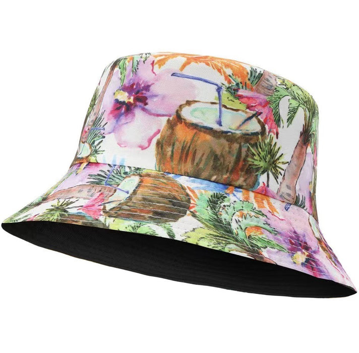 Wholesale geometric graffiti retro fisherman hat printed double-sided all-match basin hat outdoor sun hat
