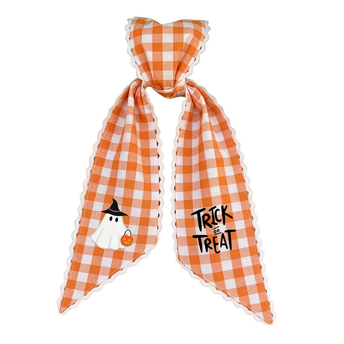 Wholesale  Plaid Ghost Trick Or Treat Wreath Door Hanging Decoration With Green Leaves For Party Home Decor