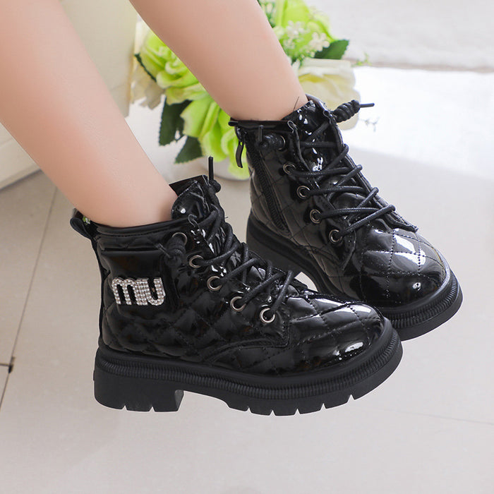 Wholesale A Pair/ Children's Fashionable and Personalized Black Leather Mid-term Martin Boots JDC-KS-SB006