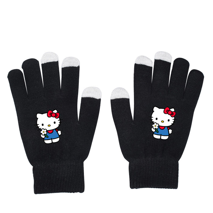 Wholesale Cat Pure Color Black Knitted Wool Gloves
