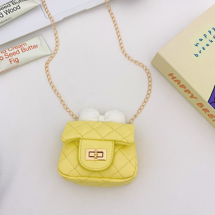 Wholesale New children's bag with bow decoration, diagonal cross bag, diamond grid chain