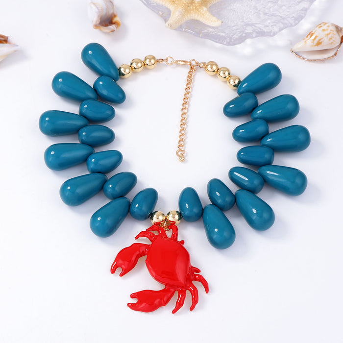 Wholesale Casual Vacation Style Alloy Oil Dripping Crab Pendant Multi-Color Beaded Women's Necklace
