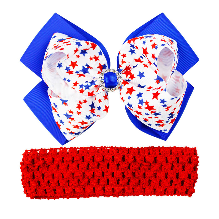 Wholesale Independence Day Double Layer Rhinestone Bow Children's Fabric Headband JDC-HD-HeZhuo002