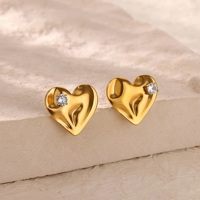 Wholesale Metallic Concave-convex Surface Heart-shaped Inlaid ZirconEarrings
