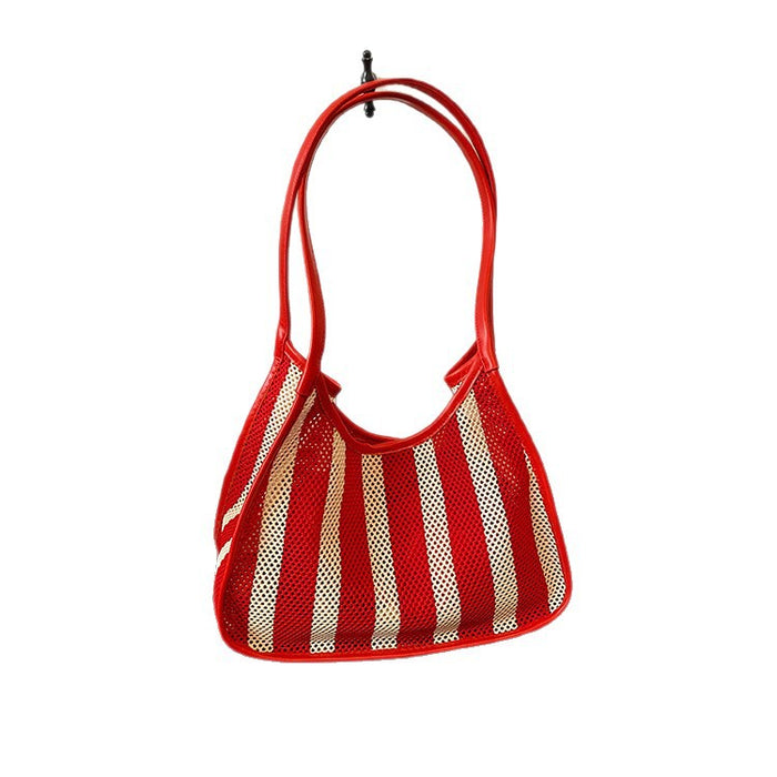 Wholesale Striped woven bag for women, large capacity versatile single shoulder underarm bag, fashionable and versatile tote bag