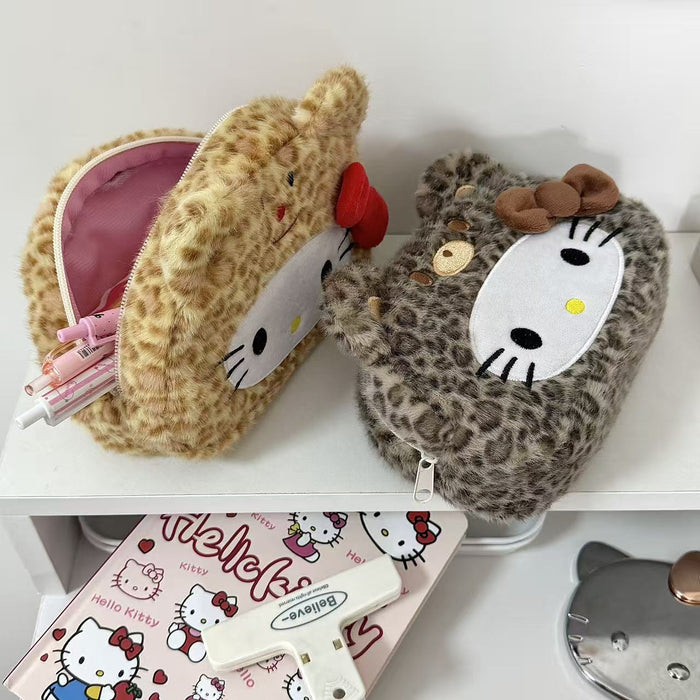 Wholesale Leopard Print Cat Plush Pencil Bags