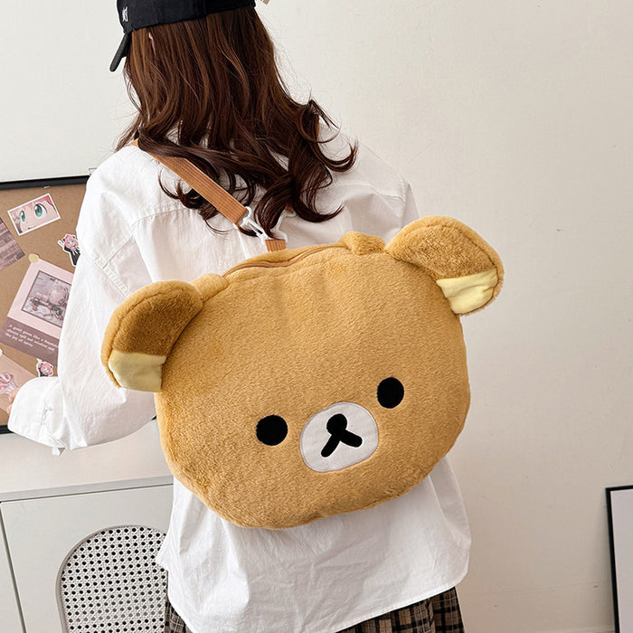 Wholesale  Cute Cartoon Bear Plush Tote Bag Autumn and Winter New Contrast Color Shoulder Bag