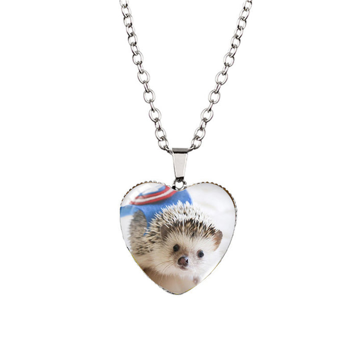 Wholesale bear heart-shaped animal Time gem necklace European and American Cat Peach heart pendant necklace sweater chain