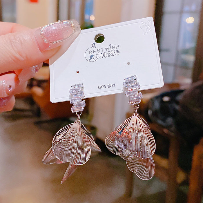 Wholesale Large Petal Zircon Earrings Women's Niche High-end Fashion Earrings