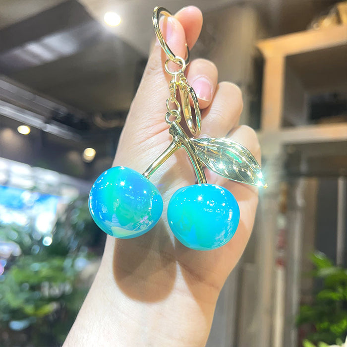 Wholesale Electroplated Cherry Keychain Acrylic Cartoon Pendant Fashion Bag Charm MOQ≥2