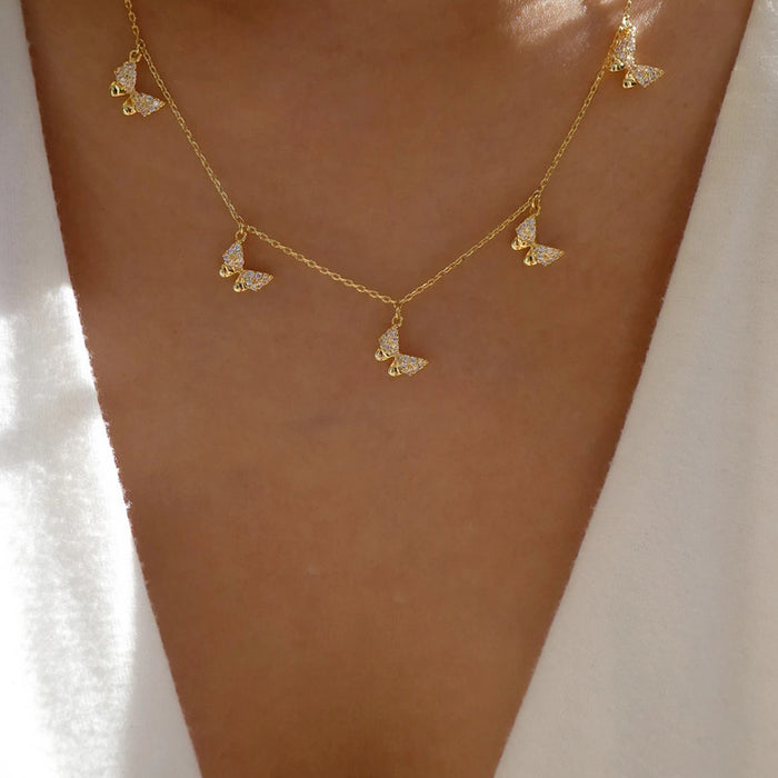 Wholesale Simple and fashionable versatile full diamond butterfly necklace collarbone chain