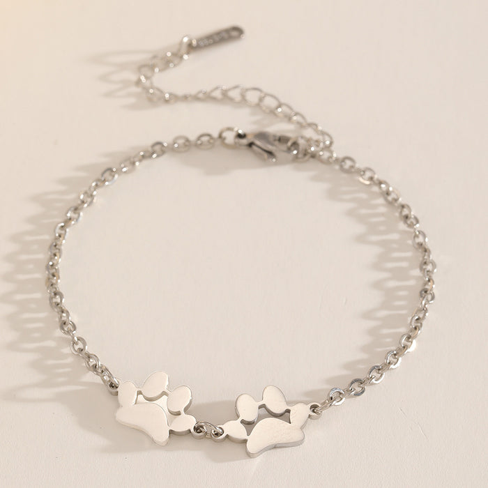 Wholesale 2pcs Stainless Steel Pet Paw Print Bracelet