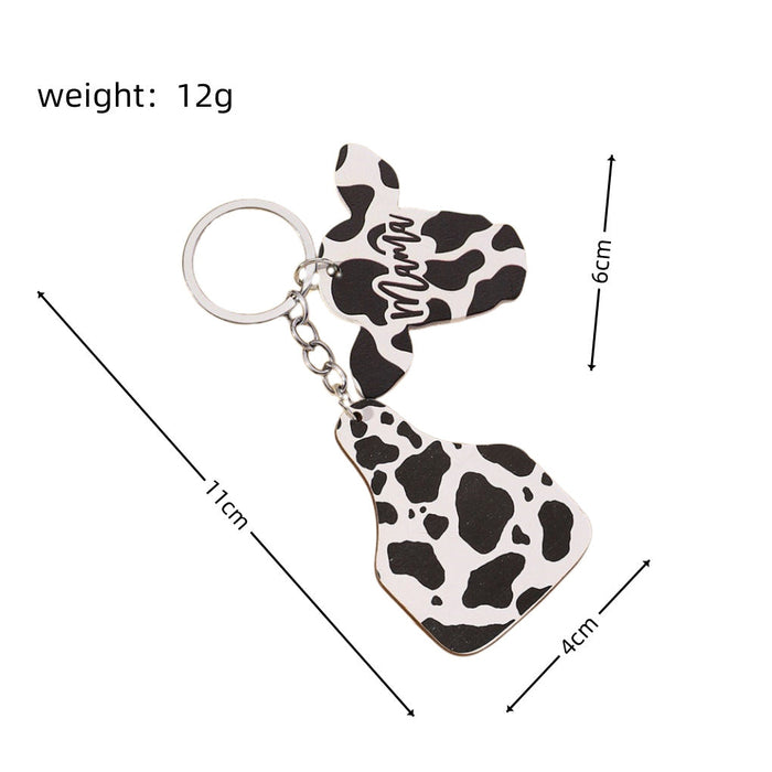 Wholesale MAMA Cow Pattern Cow Head Wooden Key Chain JDC-KC-RongR029