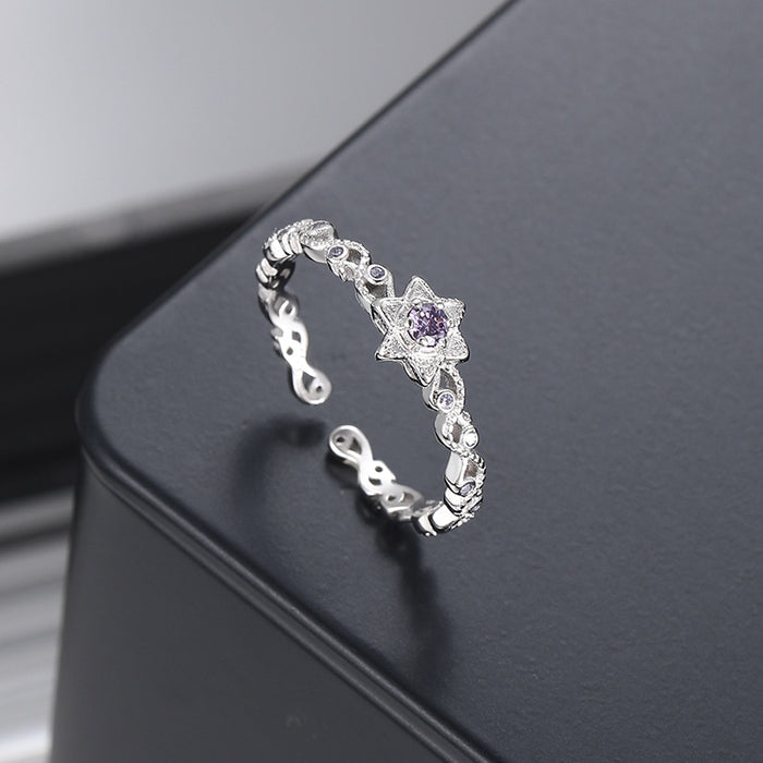 Wholesale Sterling Silver Hexagram Star Diamond Open Ring Irregular Luxury Small Design Finger Ring