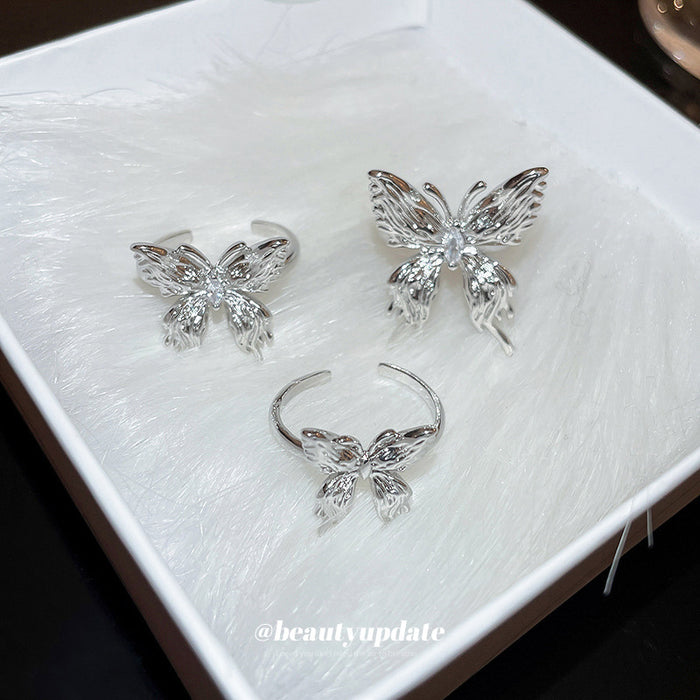 Wholesale Copper Zircon Irregular Fold Butterfly Open Ring JDC-RS-BaoJ005