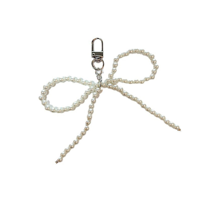 Wholesale Bow Pearl Silver Love Pendant Car Keychain Headset Pendant Accessories