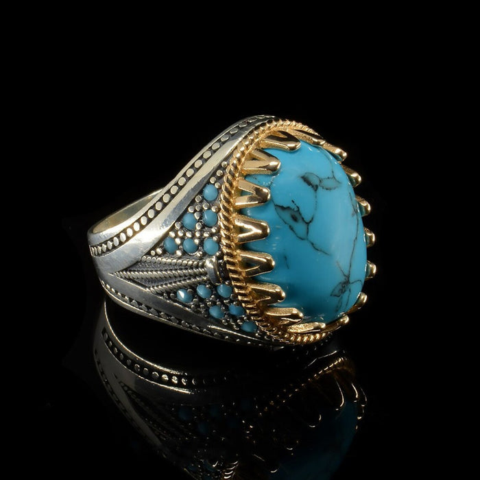Wholesale Men' s Two-Tone Alloy Ring with Faux Turquoise Inlay