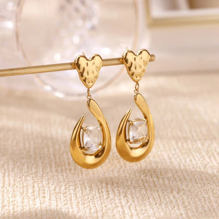 Wholesale Stainless Steel Earrings Double-Layer Glossy  Geometric Earrings