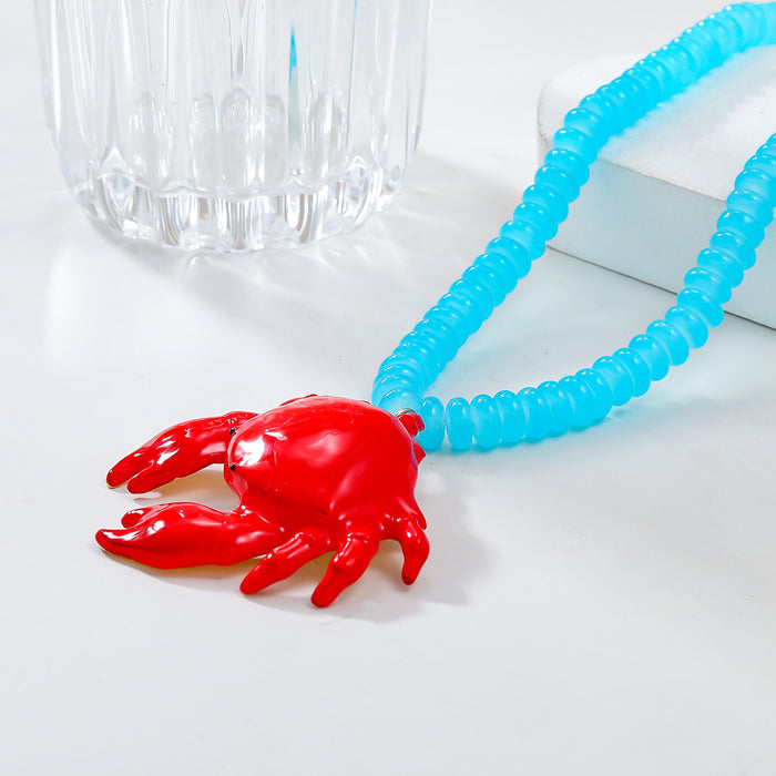 Wholesale Ocean Style Red Crab Pendant Necklace Female Party Accessories