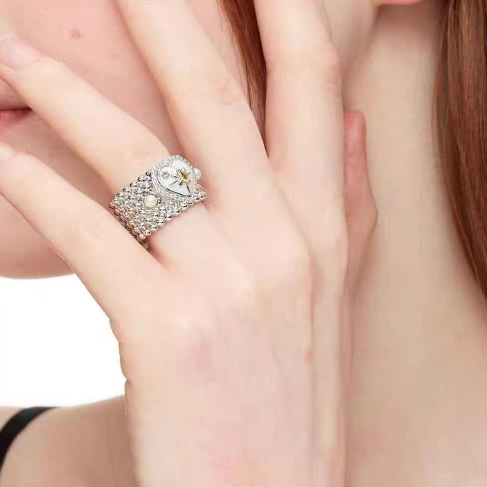 Wholesale Butterfly Star Ring Women's Pearl Oil Drop Wide Version Ring Opening Adjustable