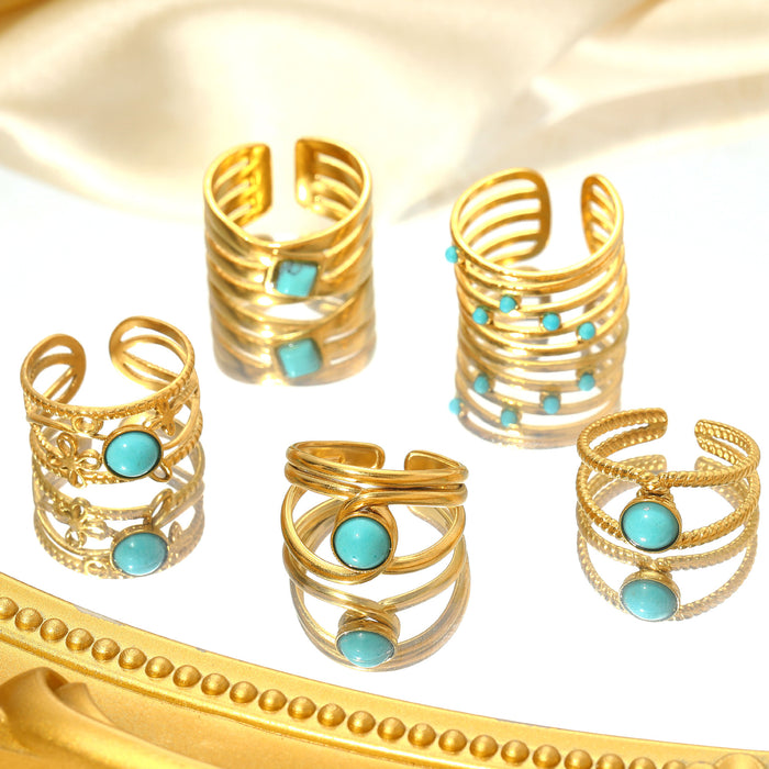 Wholesale Stainless Steel Gold Turquoise Adjustable Rings