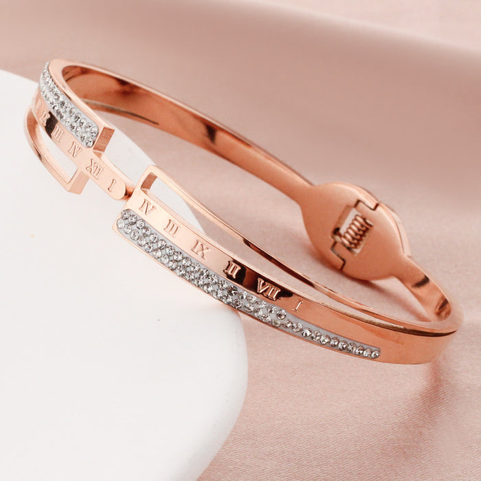 Wholesale Titanium Steel Diamond Hollow Spring Roman Numeral Letter Bracelet JDC-BT-BaiLu007