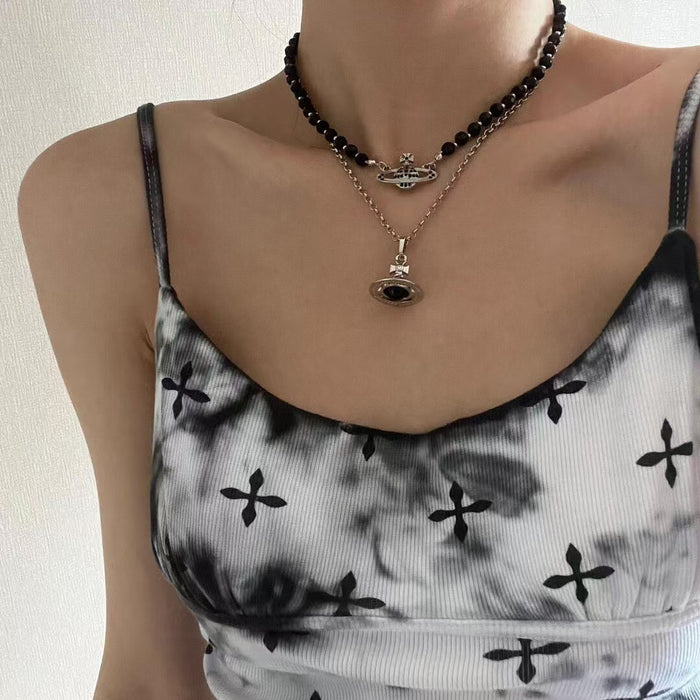 Wholesale Saturn Planet Necklace Women's Diamond-Encrusted Clavicle Chain