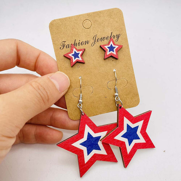 Wholesale Independence Day Five-pointed Star Printed Wooden Earrings JDC-ES-PuCi032