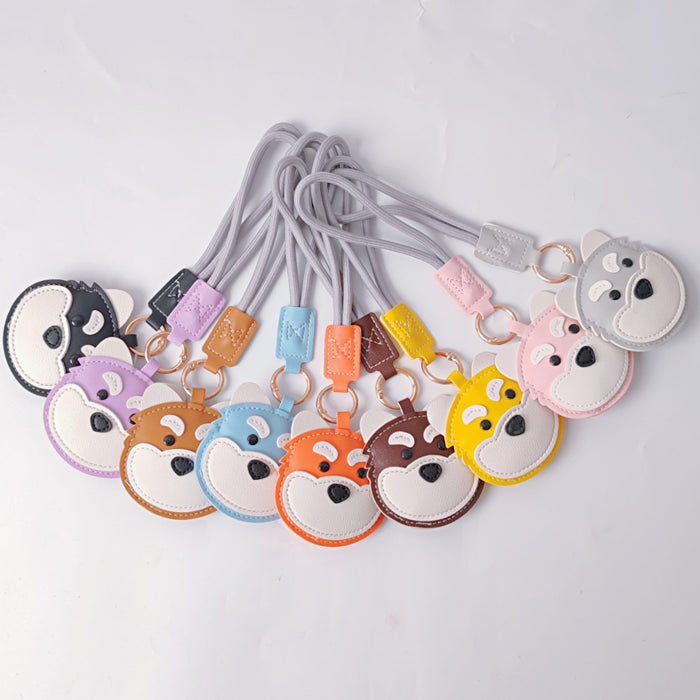 Wholesale PU Leather Black Husky Cartoon Dog Keychain Bag Charm Trendy Car Key Accessory