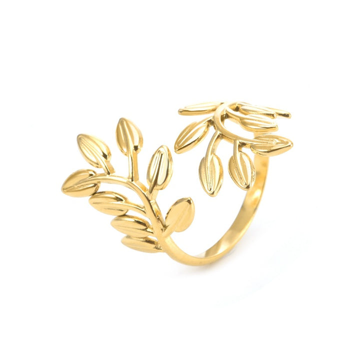 Wholesale stainless steel open ring leaf shape can adjust the ring high sense jewelry