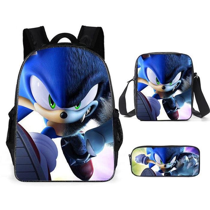 Wholesale SONIC Primary School Student Backpack Three-piece Set Anime Cartoon Backpack Shoulder Bag Pencil Case JDC-BP-Shangl006