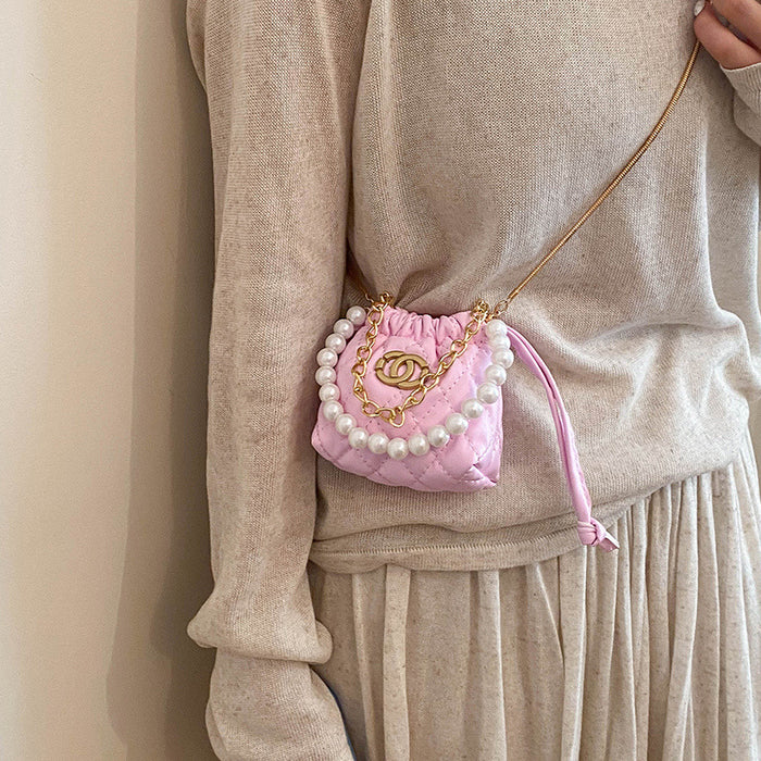 Wholesale Chic Small Pu Bucket Bag with Pearl Chain for Everyday Wear