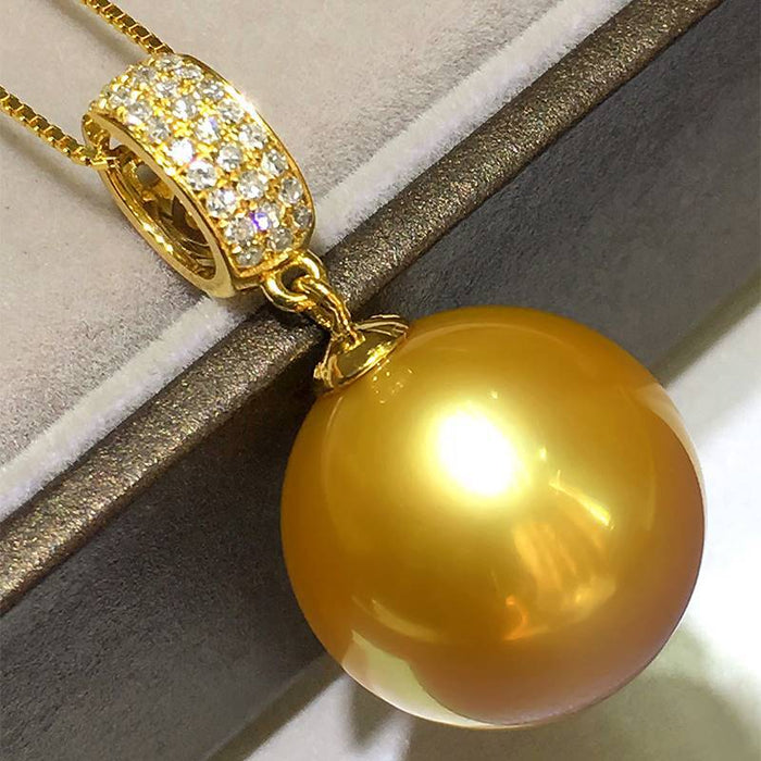 Wholesale  gold beads pearl pendant necklace 15-16mm18k gold diamond pearl necklace