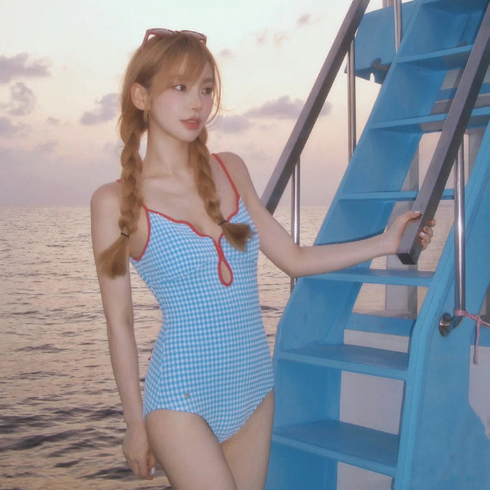 Wholesale Cute plaid sexy backless minimalist one-piece swimsuit