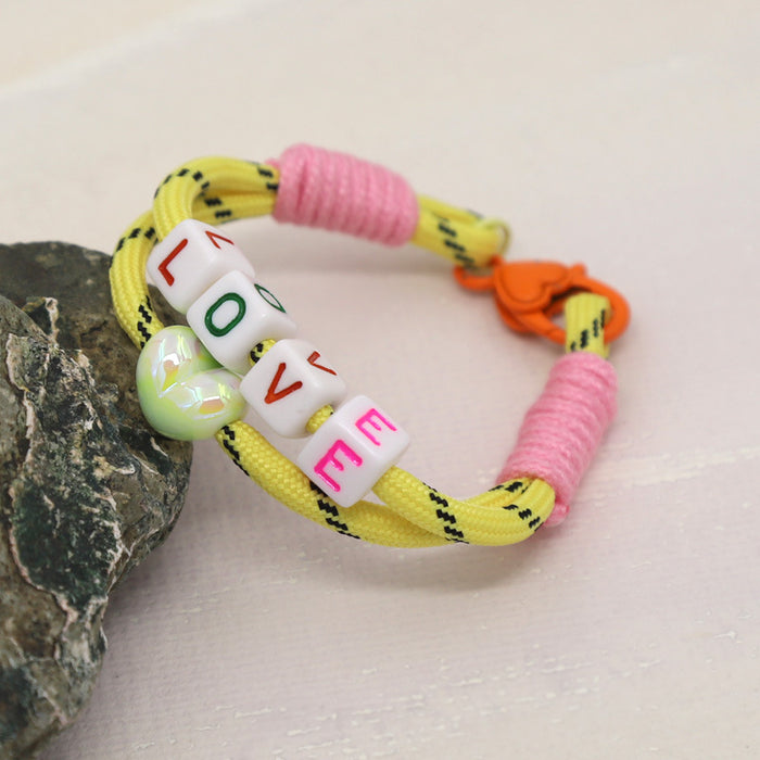 Wholesale Handmade woven colorful rope knotted bracelet bead peach heart letters DIY