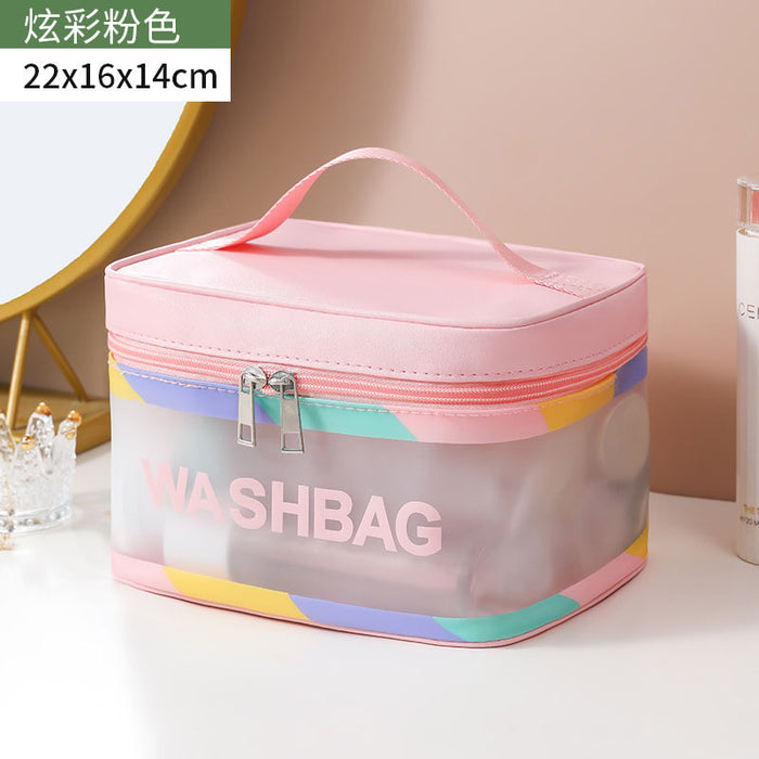 Wholesale Stylish Waterproof PVC Travel Toiletry Bag Large Capacity Handheld Cosmetic Pouch Colorful Curved Design For Travel Gift Everyday Use