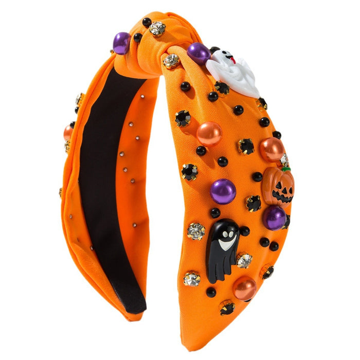 Wholesale Halloween Headband Knotted Diamond-Encrusted Pearl Headband
