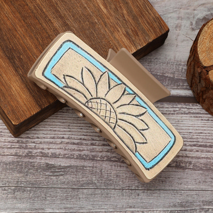 Wholesale Western Denim Leather Hairpin Sunflower Poker Clip Women Shark Clip