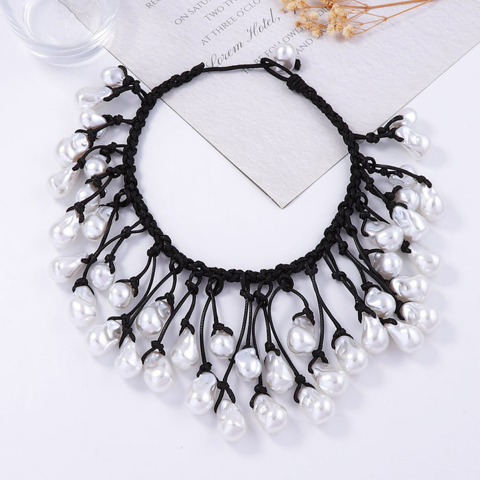 Wholesale Braided Rope Necklace Irregular Imitation Pearl Pendant Clavicle Chain