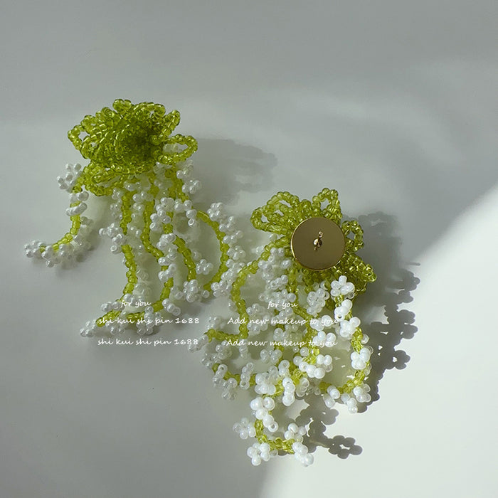 Wholesale Beaded Tassel Flower Sea Waterfall Earrings Women's Handmade Ear Clip