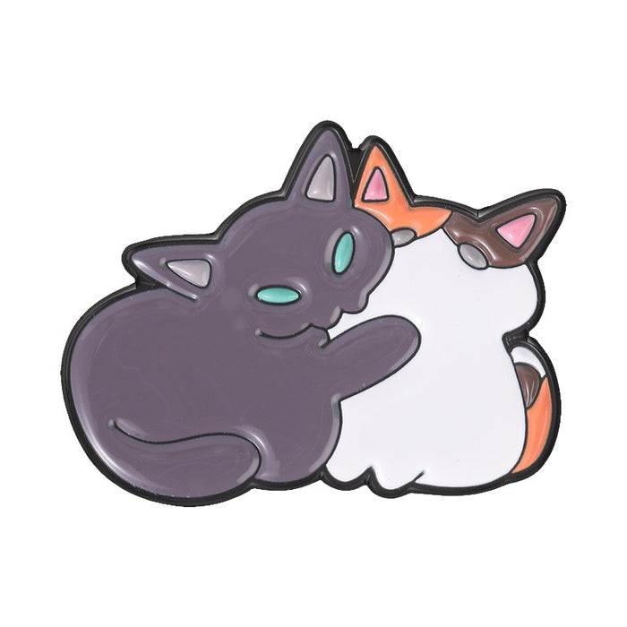Wholesale Able Calico Cats Cuddling Brooch Couple Cat Enamel Pin Trendy Jewelry Accessory For Gift
