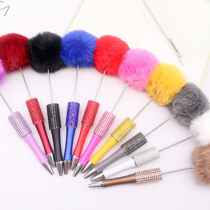 Wholesale Beadable Pens Rhinestone Leopard Print Pom Pom Pen Fluffy Pens JDC-PN-CY008