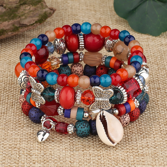 Wholesale Butterfly Crystal Multi-layered Multi-element Layered Stretch Bracelet JDC-BT-FeiYa008