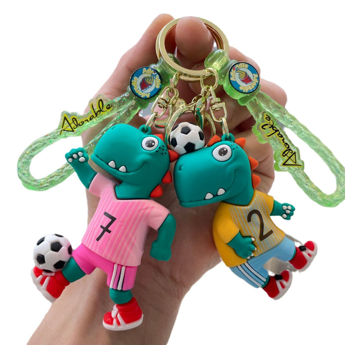 Wholesale Creative new football dinosaur keychain, exquisite and cute soft plastic figurine pendant, bag accessories, small gifts