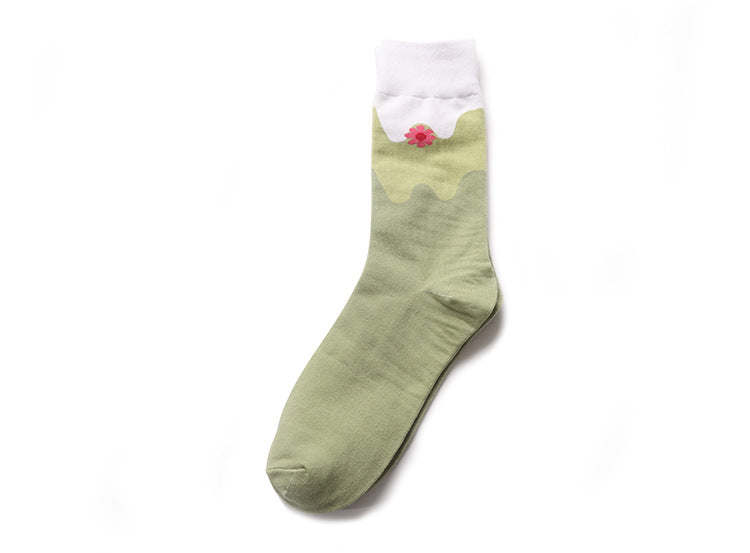 Wholesale Color blocked design with a minimalist mid tube cotton socks, fresh and thin women's socks