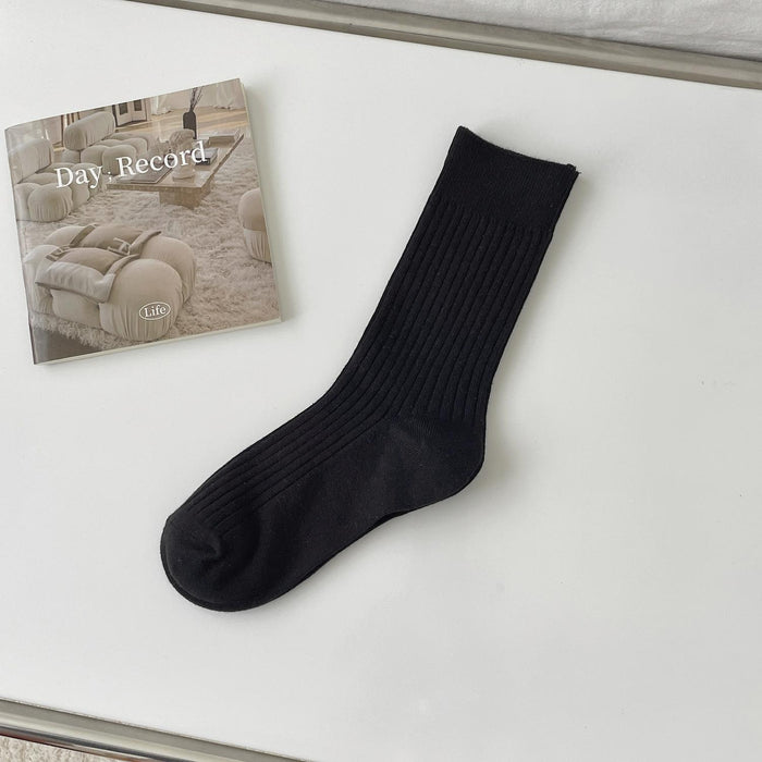 Wholesale Socks Four Seasons Vertical Stripe Solid Color Middle Tube Stacked Socks