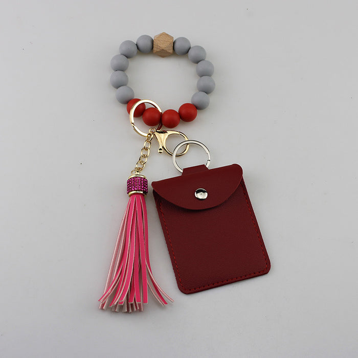 Wholesale Grey Silicone Bead Tassel Bracelet And Card Holder Set Everyday Fashion Accessory