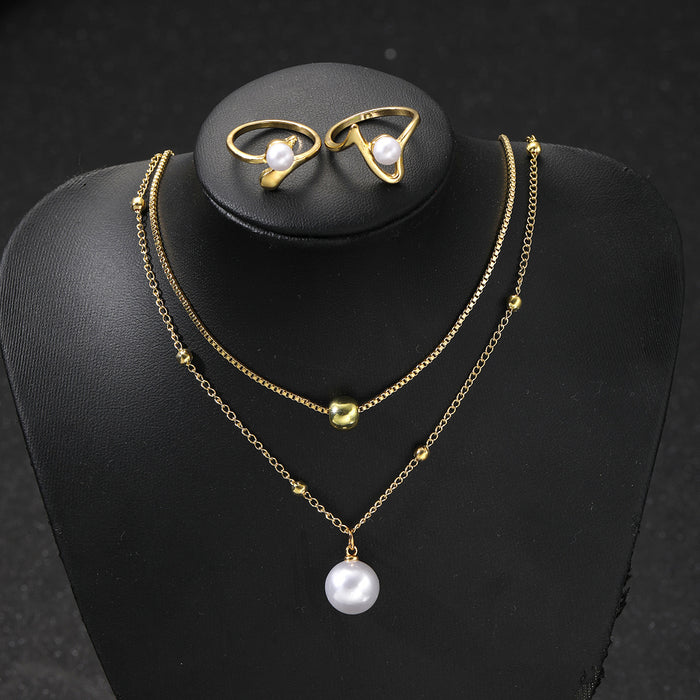 Wholesale Geometric Pearl Bead Ring Necklace